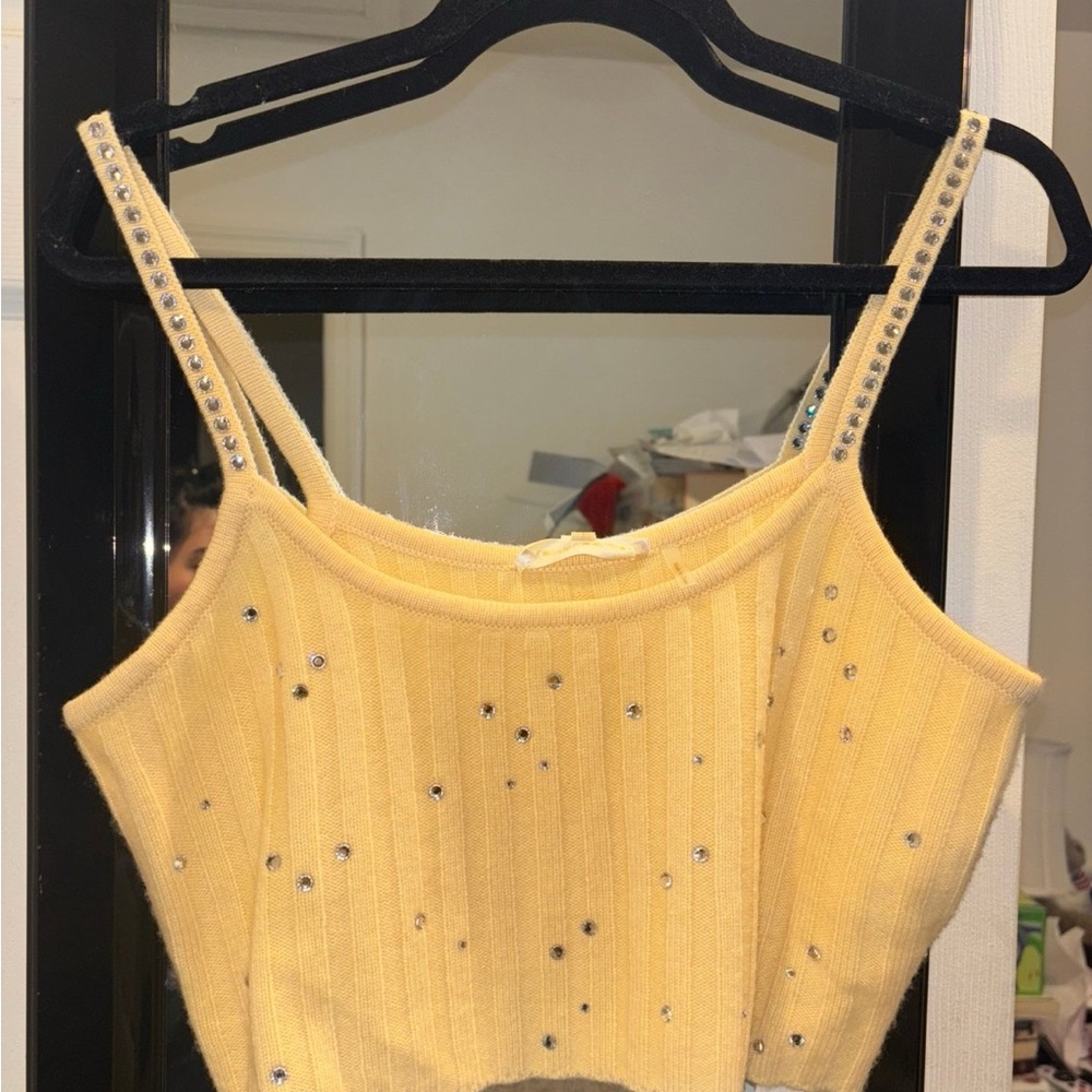NWT LoveShackFancy Celmira Crop Butter Yellow Cami Cashmere L